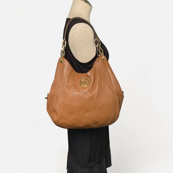 MICHAEL Michael Kors Large Fulton Triple Compartment Hobo Bag Tan Leather Gold - Picture 2 of 16